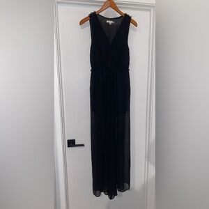 DOUBLE ZERO Sleeveless V-Neck Black Wide Leg Jumpsuit w Gold Toned Accents small